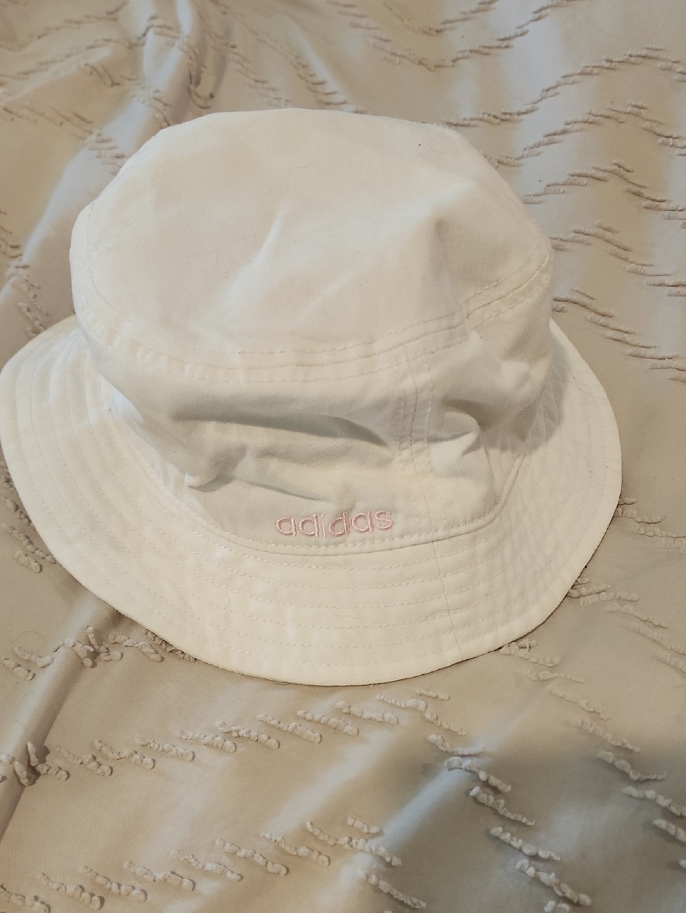 adidas White Bucket Hat with Pink Embroidered Logo